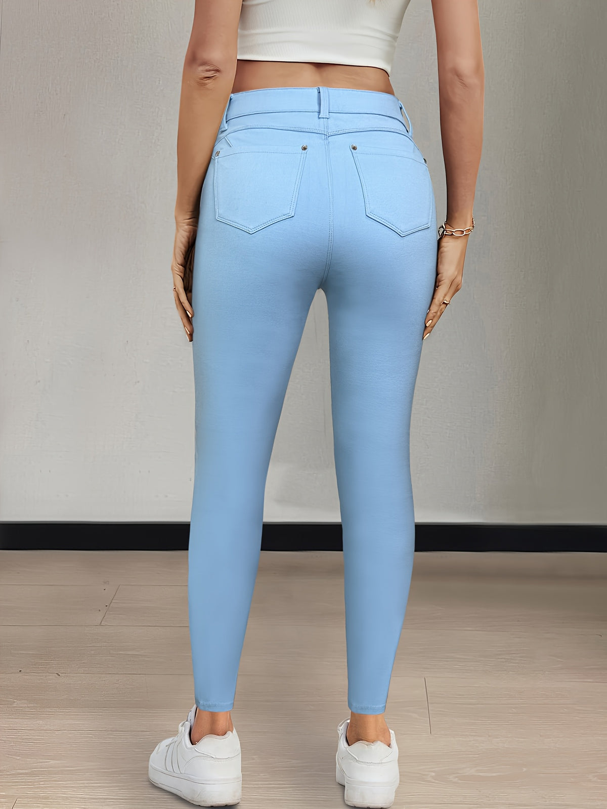 Women's High-Waist Skinny Jeans Stretchy Fabric Multi-Color Long Style Casual Streetwear Button Decor Five Pockets