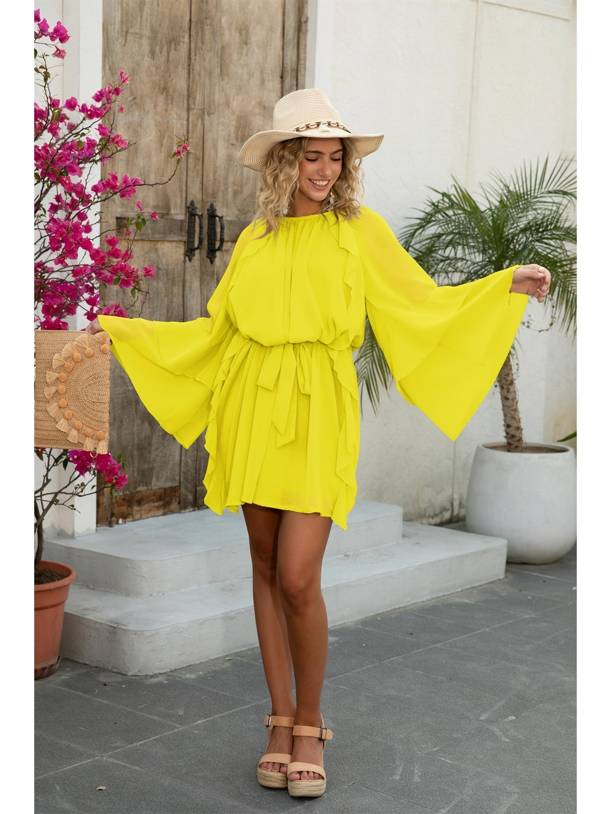 Chiffon Ruffle Dress Women Casual Vacation Layered Peplum Spring Summer Loose Flowy