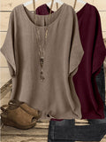 Batwing Sleeve Shirt Women 2pcs Casual Solid Color Round Neck Loose Fit Vacation Top Oversized Blouse Spring Summer Lightweight Everyday Wear