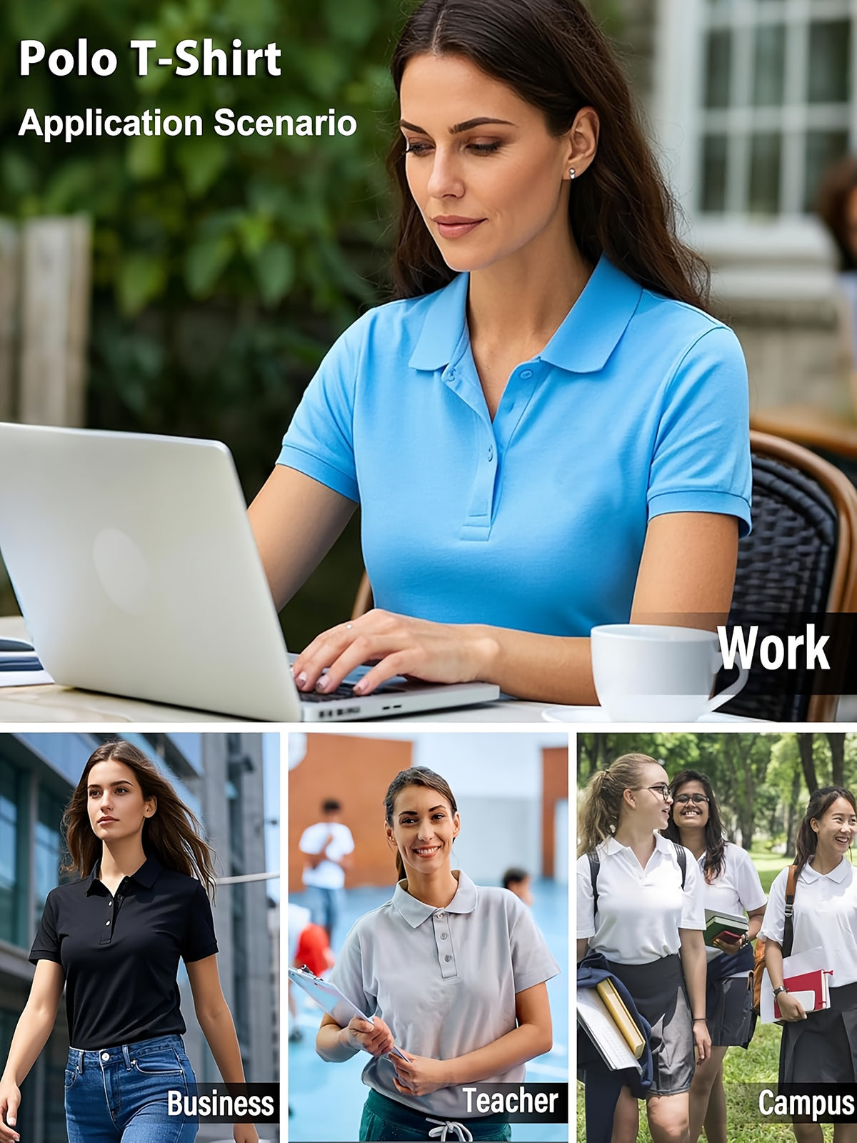 5 Pack Women's Polo Shirts Short Sleeve 3-Button Collared Moisture-Wicking Uniform Tops Work Casual Spring Summer Fall 100% Polyester