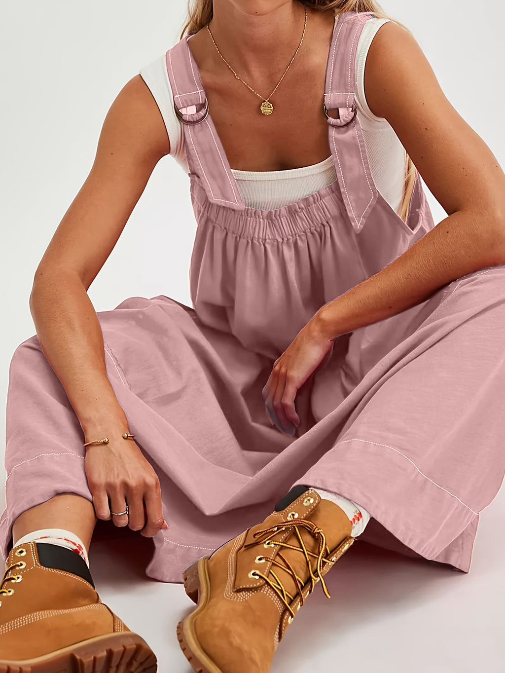 Overall Dress Women Loose Adjustable Strap Midi Length Big Pockets Workwear Casual Bib Jumper Dress Spring Summer S M L XL XXL
