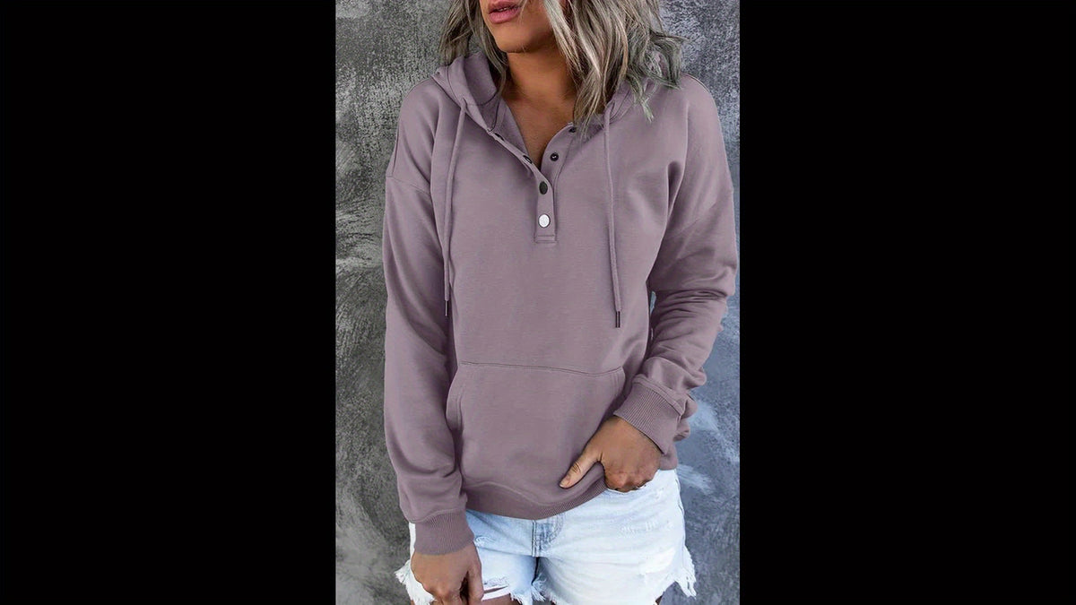 Women Oversized Button Hoodie Sweatshirt Long Sleeve Kangaroo Pocket Ribbed Cuff Casual Pullover Black Grey Burgundy Apricot S-XXL