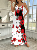 1950s Floral Swing Dress Women Strapless V-Neck A-Line Trapeze Long Dress Vintage Retro Office Party Casual Dress S-XXL