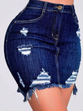 High Waist Denim Mini Skirt Women Bodycon Ripped Stretch Sexy Summer Short Jean Skirt Versatile Solid Color