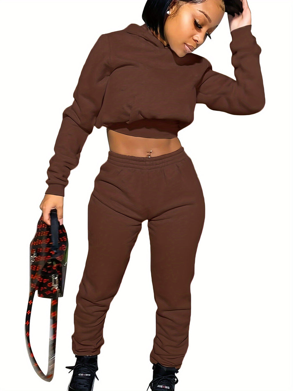 Velvet Tracksuit Set Women Cropped Hoodie Kangaroo Pockets Jogger Sweatpants Solid Color Luxe Autumn Winter Lounge Jogger Set S-XXL