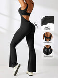 Women's Flare Jumpsuit Square Neck Hollow Out Backless Sexy 2pcs Set Flare Leg One Piece Outfit for Daily Wear Christmas Gift