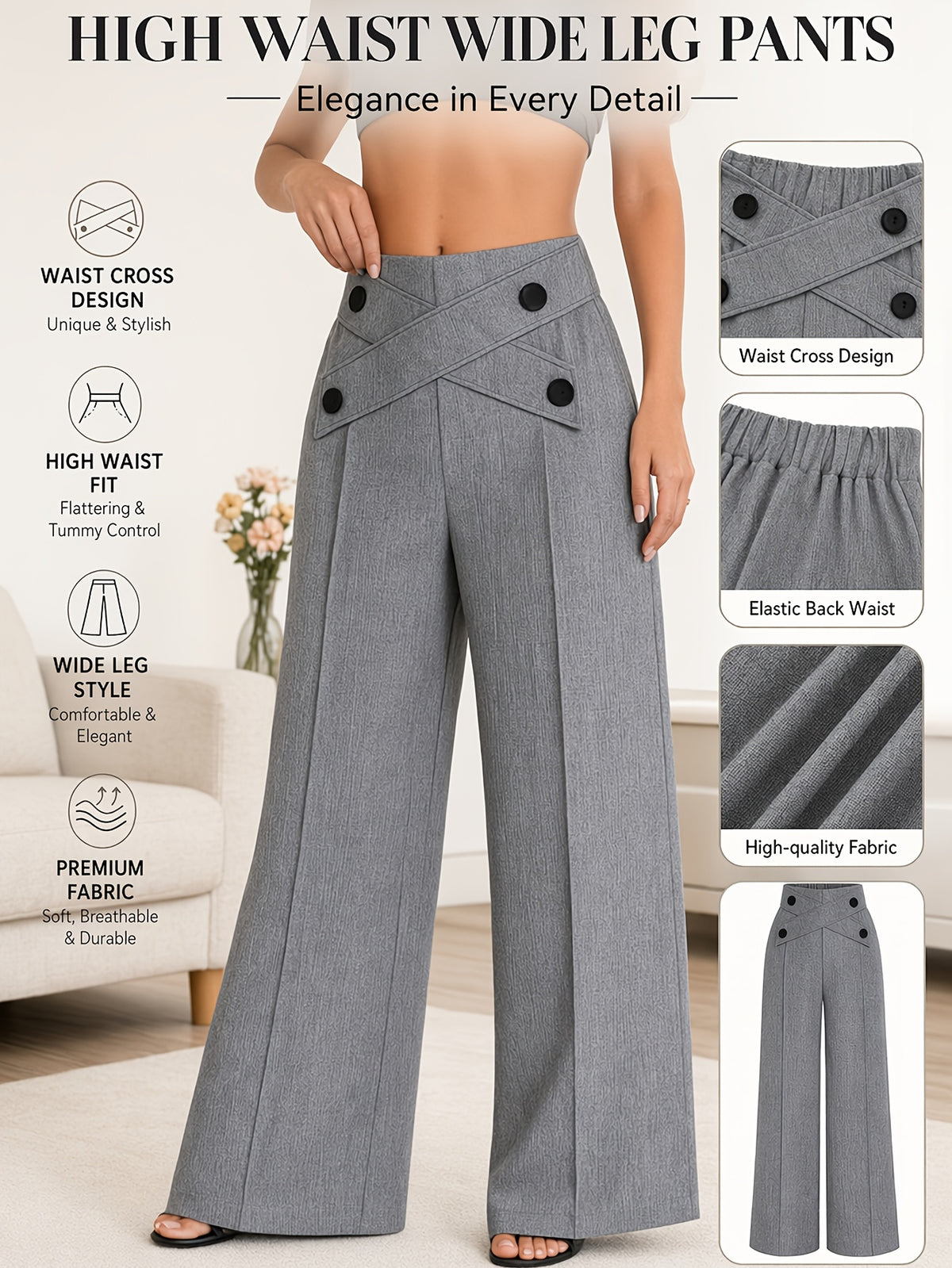 Straight Leg Dress Pants Women Button Closure Elegant All-Season Office Business Casual Daily Wear Easy Care Formal Bottoms S-XXL