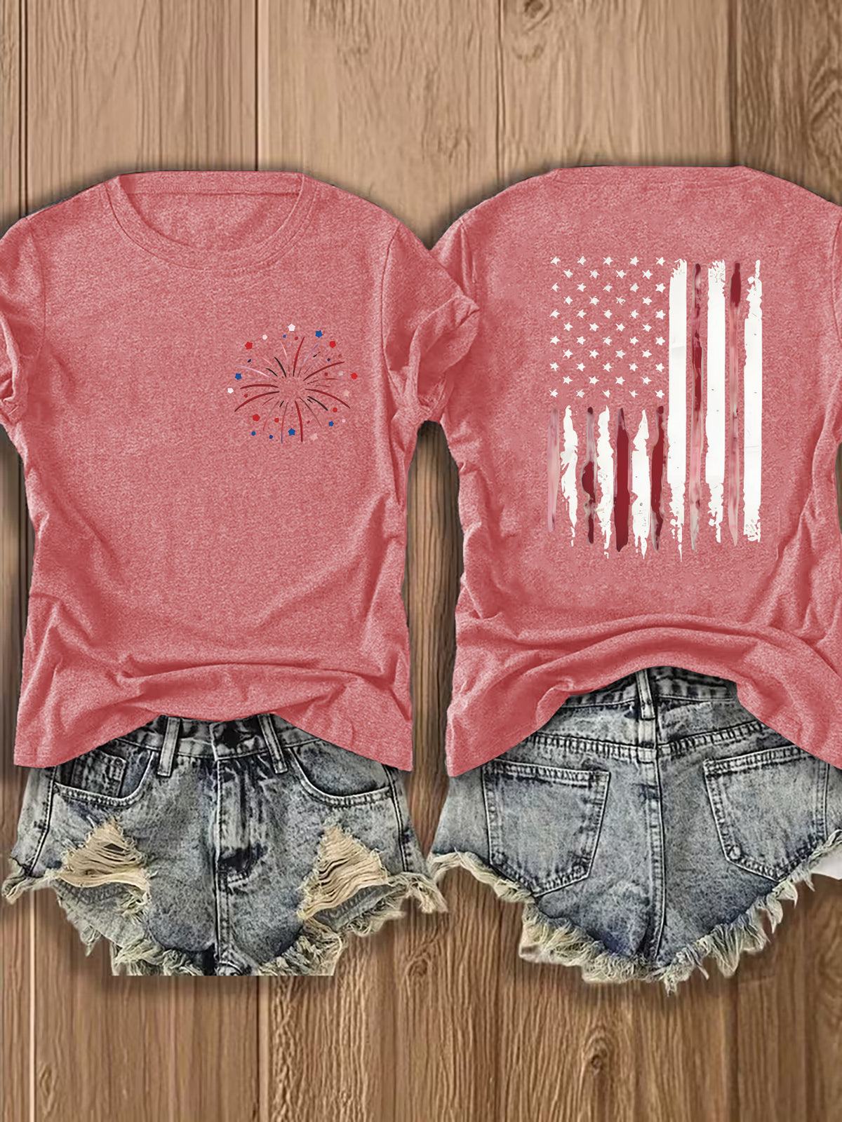 American Flag Print T-Shirt Women Patriotic Graphic Tee Short Sleeve Crew Neck | Fireworks USA Print Lightweight Breathable Top for 4th of July Summer Daily Wear