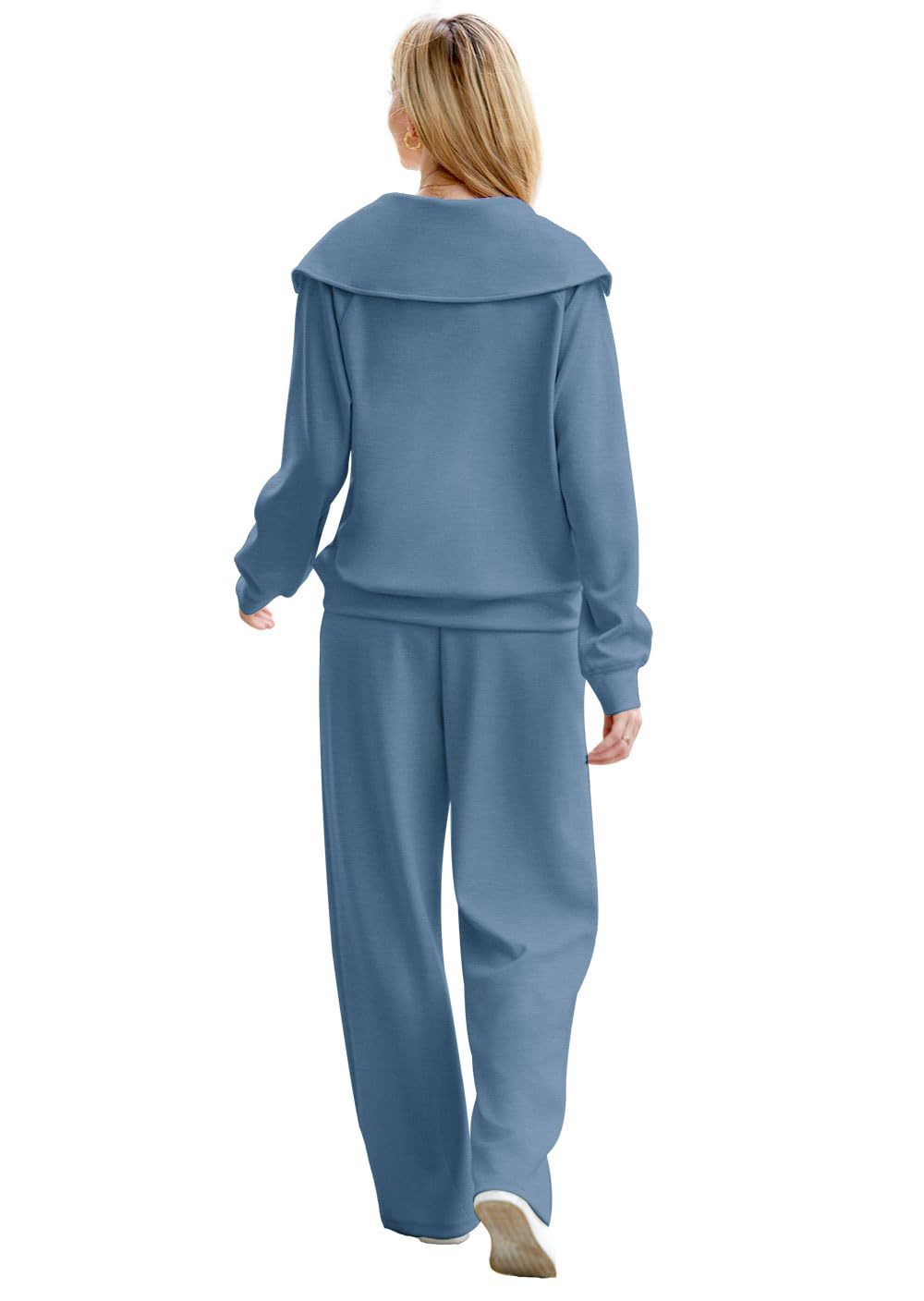 Zipper Sweatshirt Wide-Leg Pants 2 Piece Set Women Casual Tracksuit Outfit for Spring Fall - Loose Fit Jogger Co-ord Set