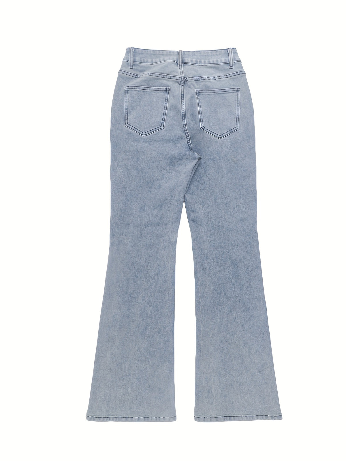 High Waist Stretch Flare Jeans Women Wide Leg Pants with Pockets – Solid Color Street Style, All-Season Comfortable Denim, Machine Washable