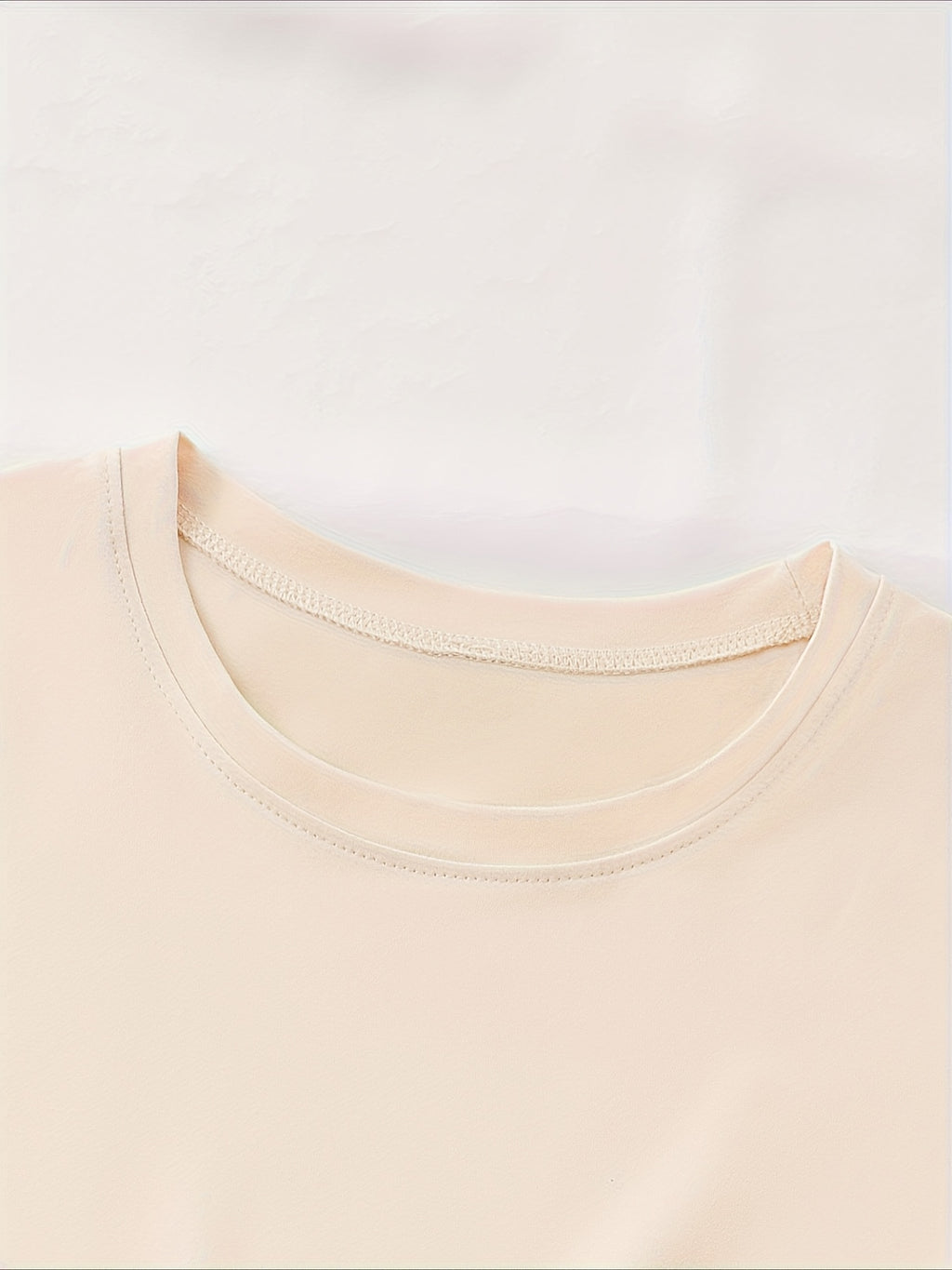Geometric Letter Print Women T-Shirt Soft Pink Crew Neck Short Sleeve Casual Elegant Top Medium Stretch Spring Summer Fall Machine Washable