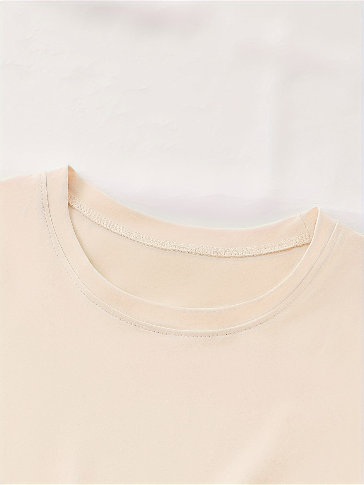Geometric Letter Print Women T-Shirt Soft Pink Crew Neck Short Sleeve Casual Elegant Top Medium Stretch Spring Summer Fall Machine Washable