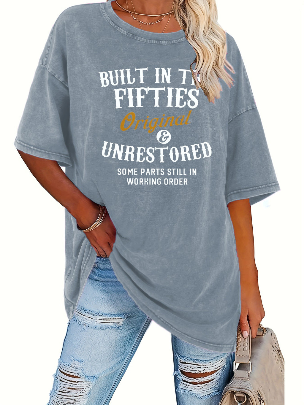 Retro Washed Print Loose T-Shirt for Women - 230g Thick Crew Neck Short Sleeve Street Style Casual Tee Spring Summer Machine Washable