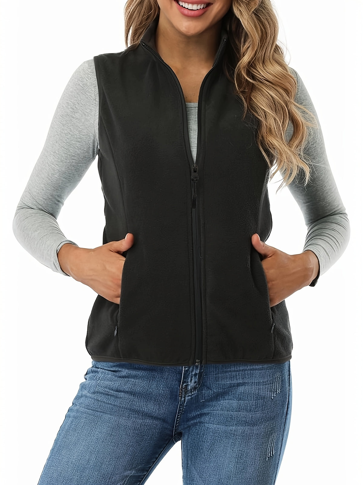 Women's Sleeveless Zip Vest Jacket Lightweight Warm Soft Zipper Pockets Casual Outdoor Layering Vest S-XXL