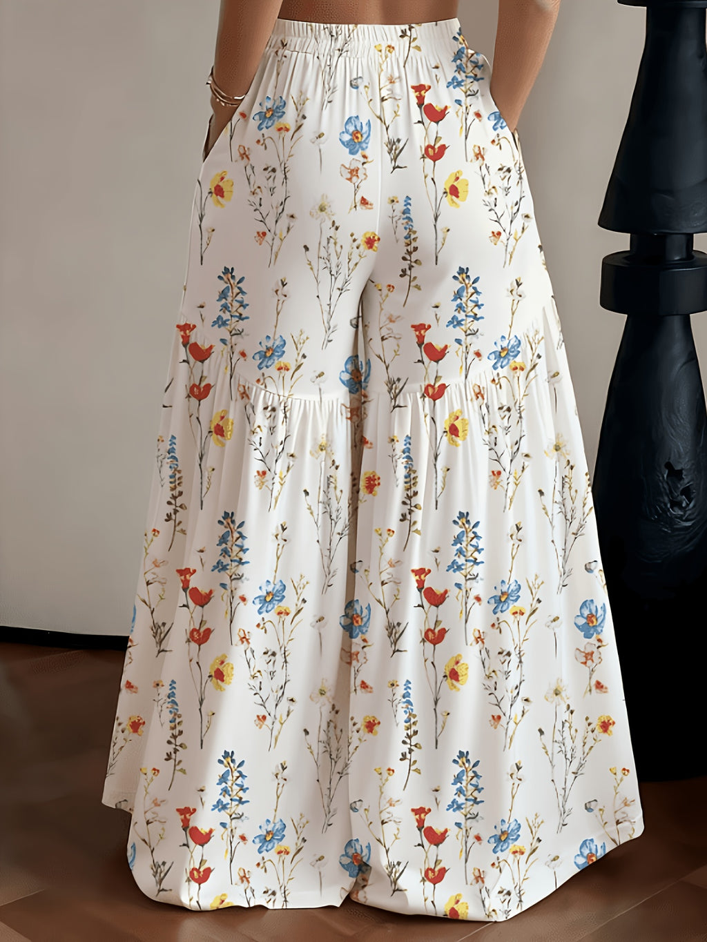 Floral Print High Waist Wide Leg Pants Women Loose Flowy Lightweight Straight Long Trousers Versatile Casual Spring Summer