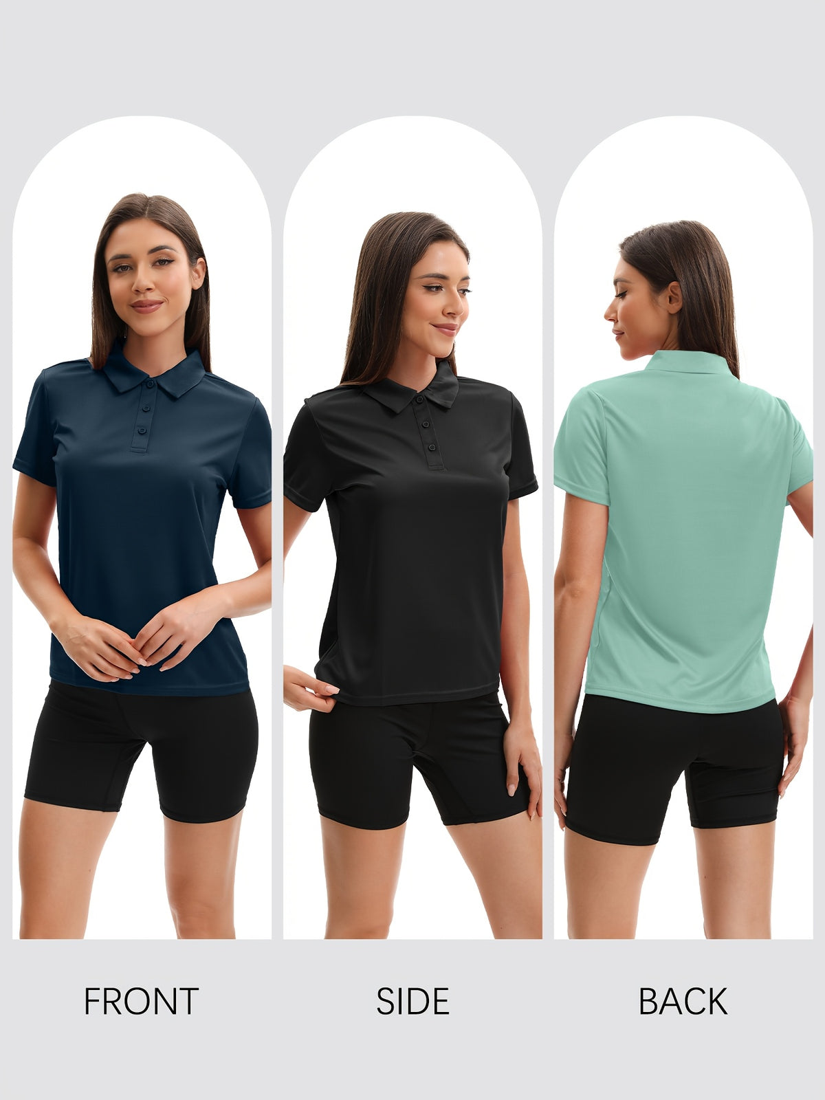 5 Pack Women's Polo Shirts Short Sleeve 3-Button Collared Moisture-Wicking Uniform Tops Work Casual Spring Summer Fall 100% Polyester