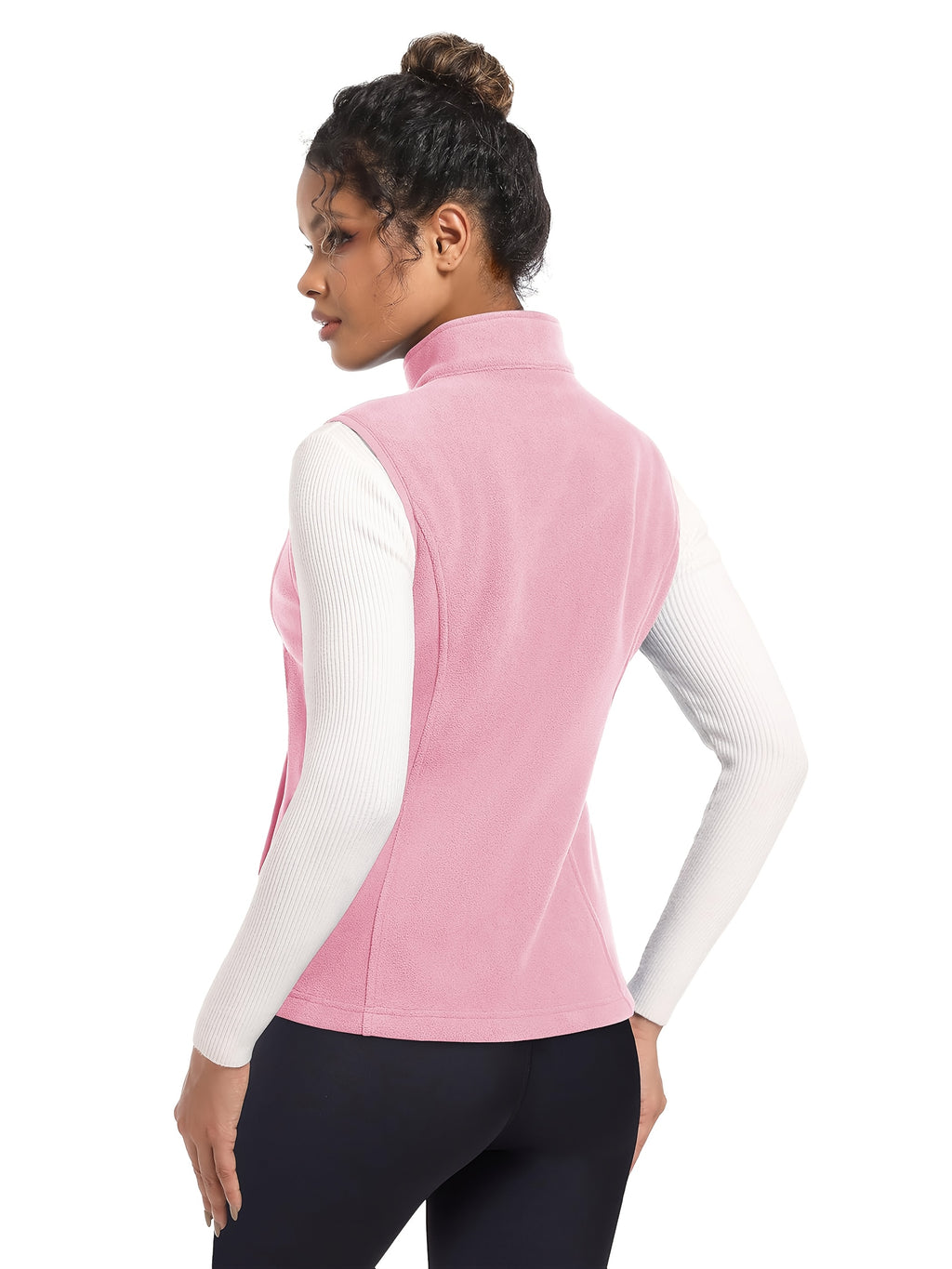 Women's Fleece Zip Vest Lightweight Warm Sleeveless Jacket Stand Collar 4 Pockets Windproof Outdoor Vest S-XXL