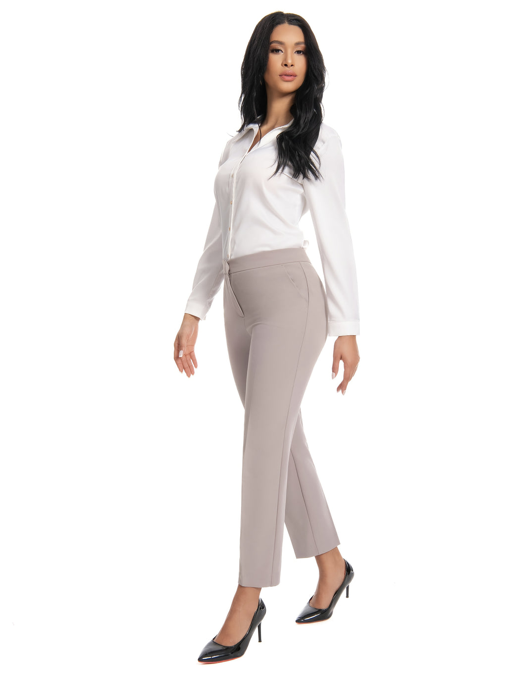 Red Slim Fit Stretch Trousers for Women – Vibrant Mid Waist Ankle Length Pants with Pockets, Elegant Office Workwear Evening Out Formal Bottoms, Machine Washable All-Season Versatile S-XXL