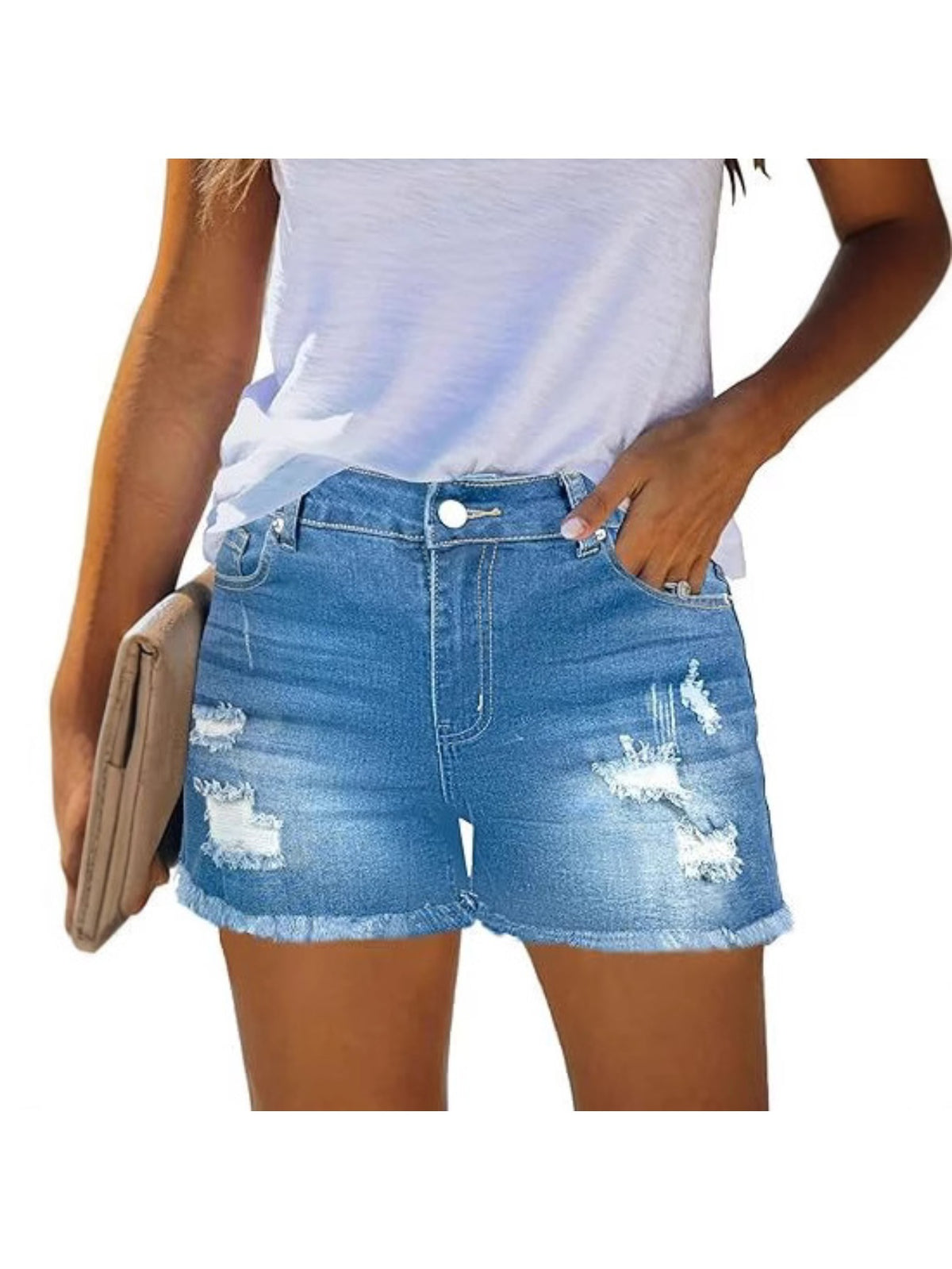 High Waisted Ripped Denim Shorts Women Casual Distressed Raw Hem Jean Shorts Loose Fit Streetwear Summer Outfits