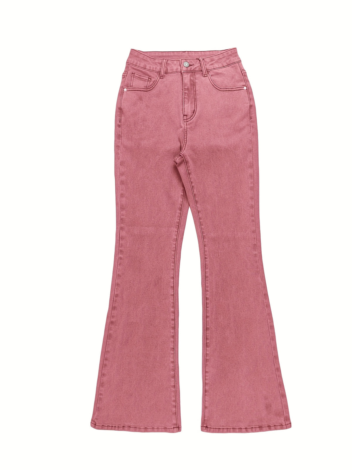 High Waist Stretch Flare Jeans Women Wide Leg Pants with Pockets – Solid Color Street Style, All-Season Comfortable Denim, Machine Washable