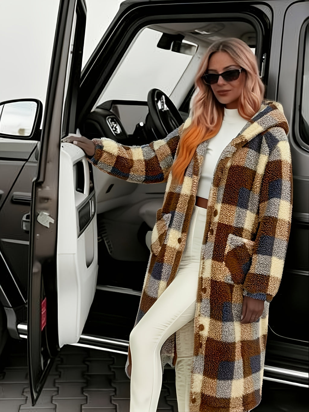 Plaid Color Block Velvet Home Jacket Women Warm Long Coat Cute Sweet Lounge Wear Autumn Winter Pink Grey Black S-XL
