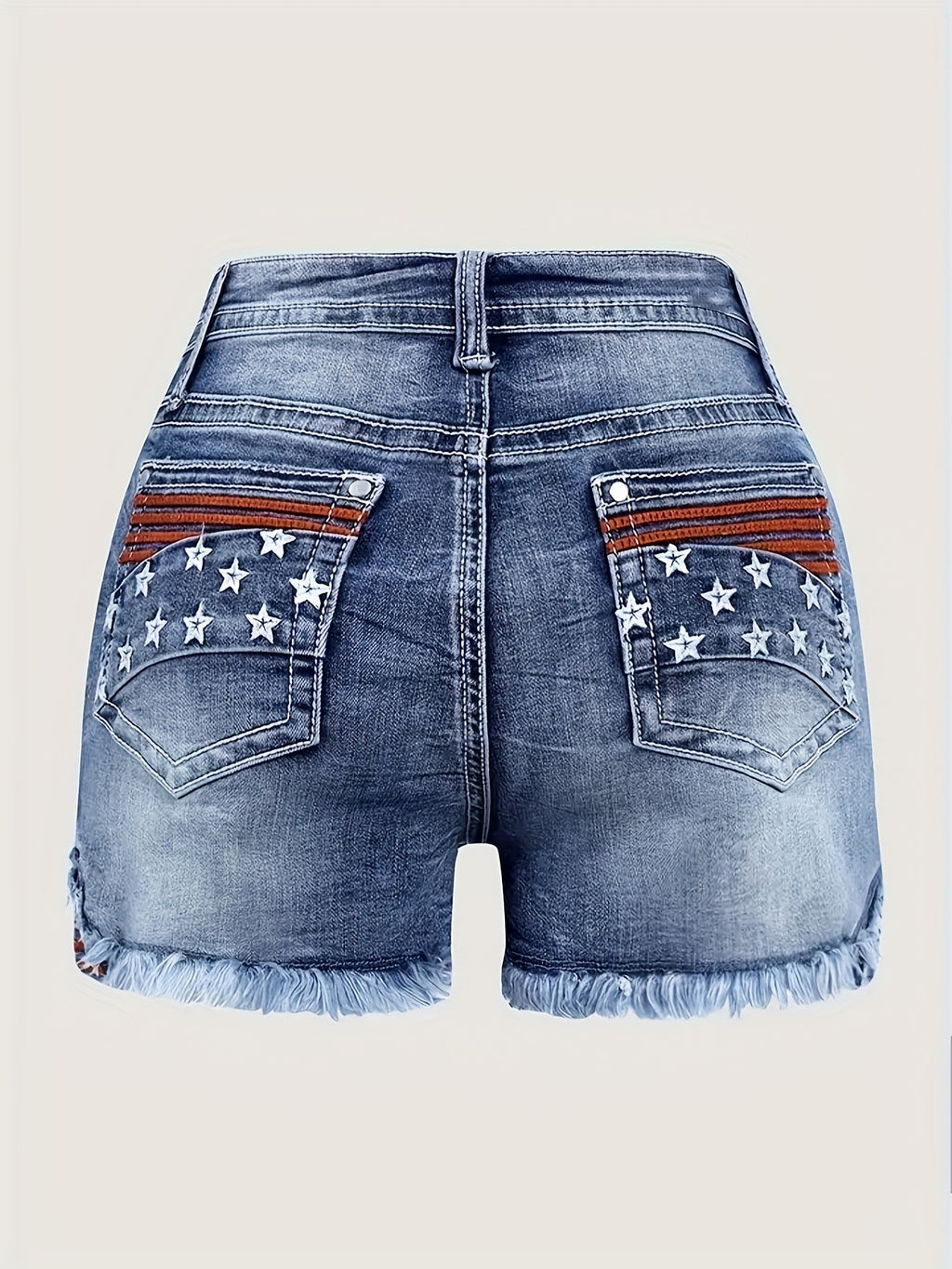 Women Star Striped American Flag Stretch Denim Shorts Patriotic Print Casual Summer Jean Shorts Grey XL