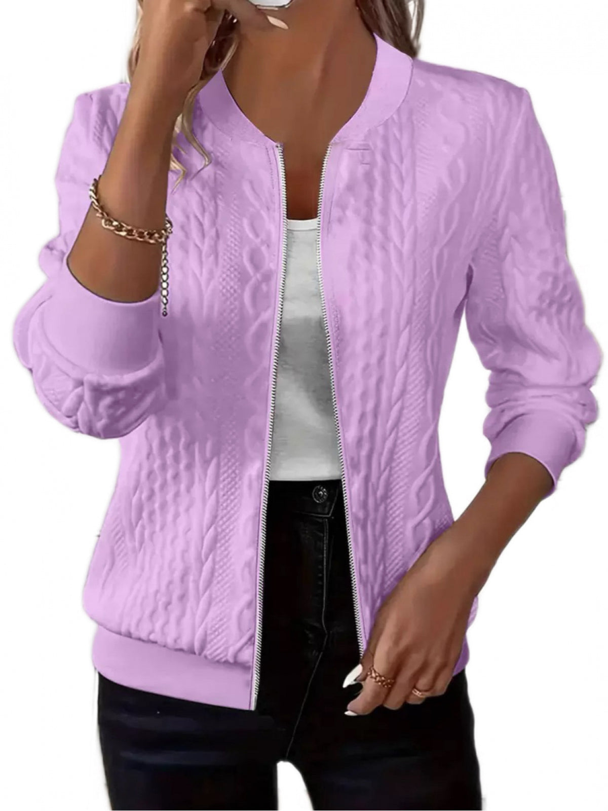 Solid Zip Up Baseball Collar Jacket for Women, Chic Woven Fabric Spring Fall Coat, Versatile Casual to Formal Machine Washable Outerwear, Elegant Lightweight Layer