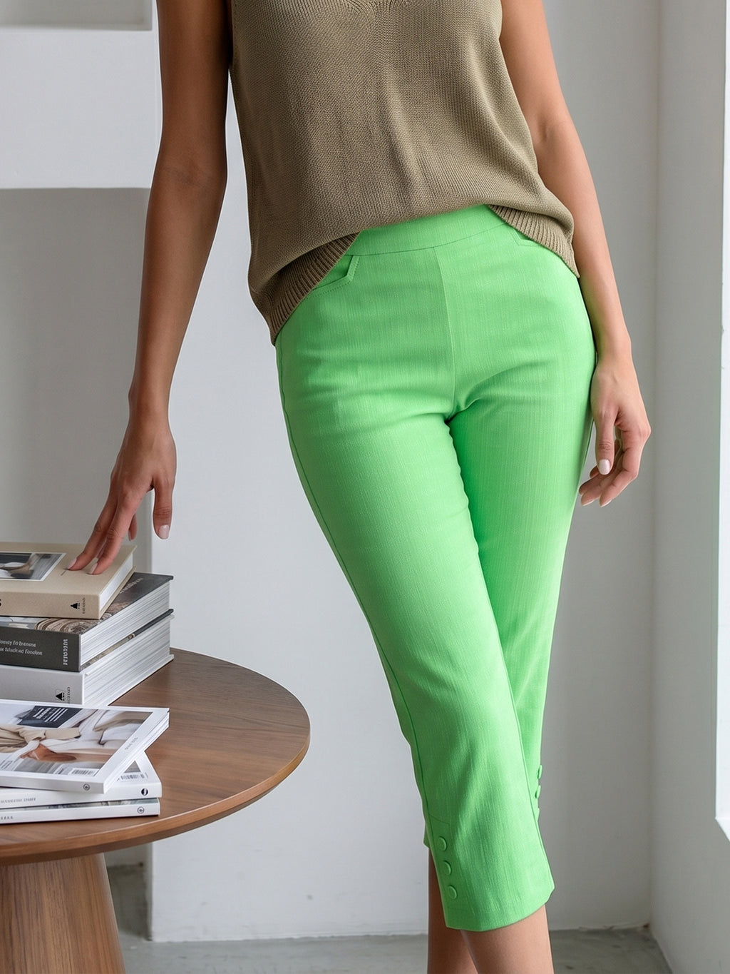 Capri Pants for Women High Waist Slim Fit – Breathable Stretch Fabric with Pockets, Work Exercise Daily Wear Versatile Cropped Trousers, Comfortable Fitted Bottoms Multiple Colors S-XXL