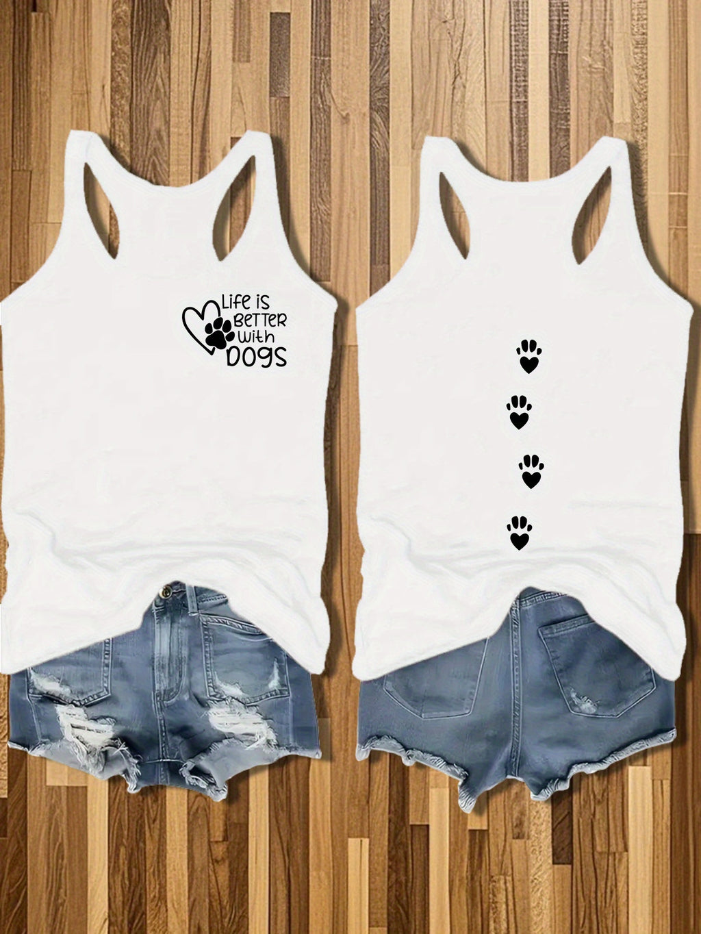 Women's Sleeveless Round Neck Vest Cat Dog Paw Print Cotton Casual Summer Top Pet Lover Lightweight Nontransparent White Black Gray Rose Red S-XXL