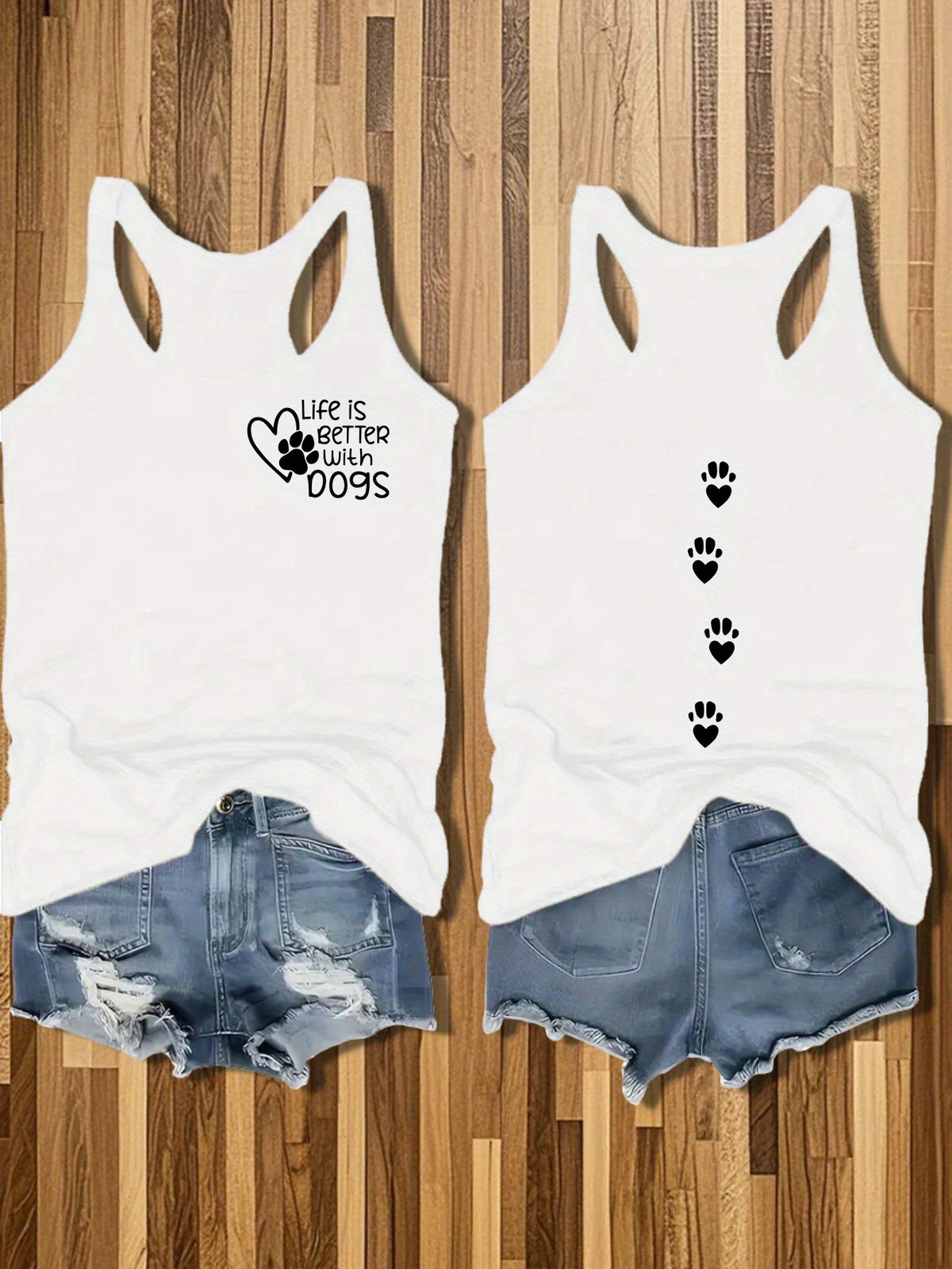 Women's Sleeveless Round Neck Vest Cat Dog Paw Print Cotton Casual Summer Top Pet Lover Lightweight Nontransparent White Black Gray Rose Red S-XXL