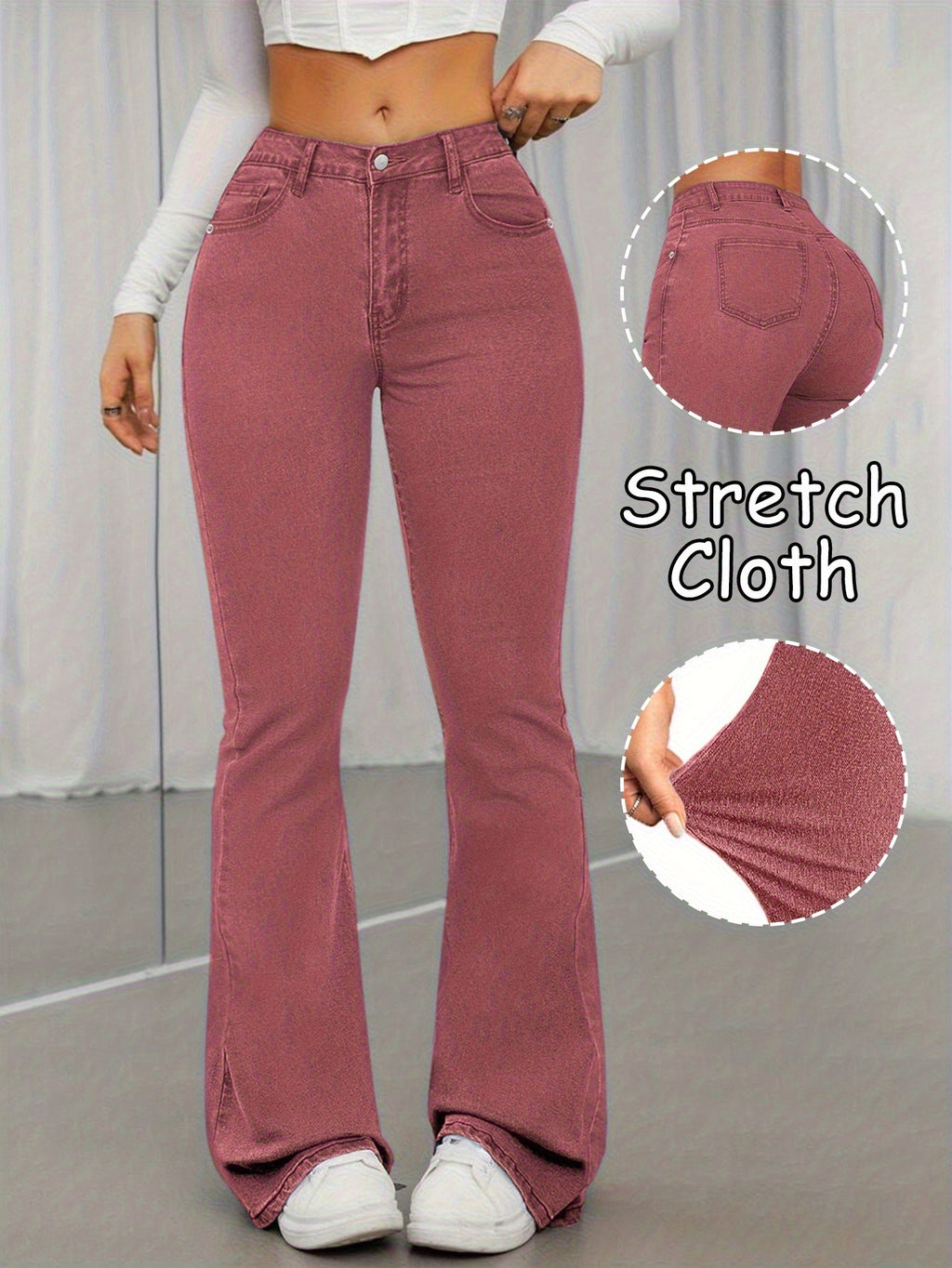 Women's Y2K Straight Leg Denim Pants High Elastic Vintage Street Style Solid Color Long Jeans Versatile Trendy Fashion Bottoms