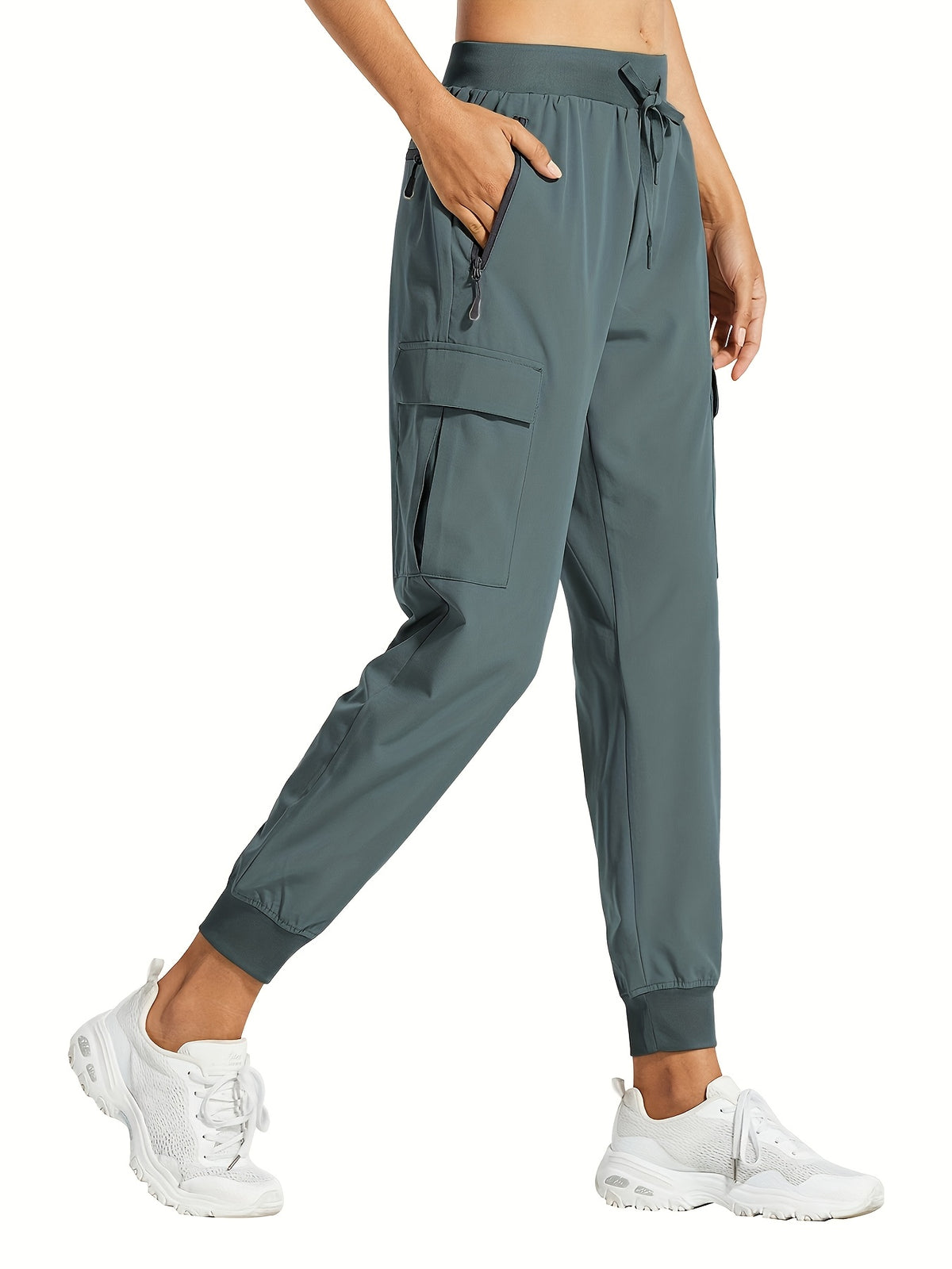 Women's Cargo Jogger Hiking Pants UPF 50+ Lightweight Quick Dry Outdoor Pants with Zippered Pockets - Drawstring Waist All Season