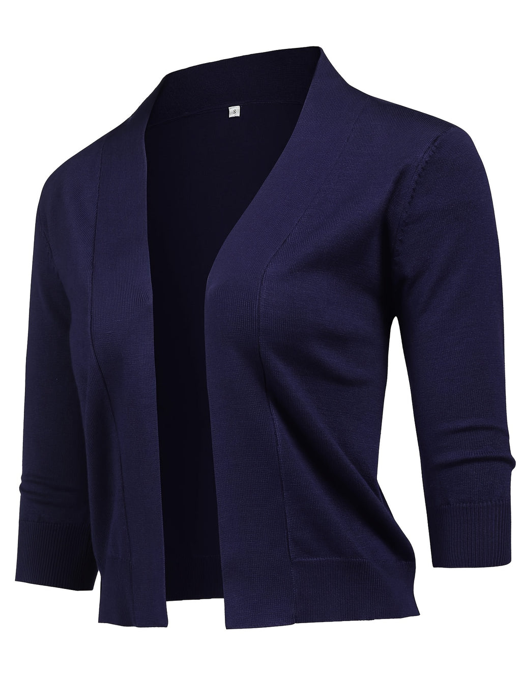 Cropped Open Front Cardigan Women 3/4 Sleeve Knit Shrug Ribbed Hem Draped Neckline Lightweight Stretchy Layering Top 9 Colors Spring Summer Fall S-XXL