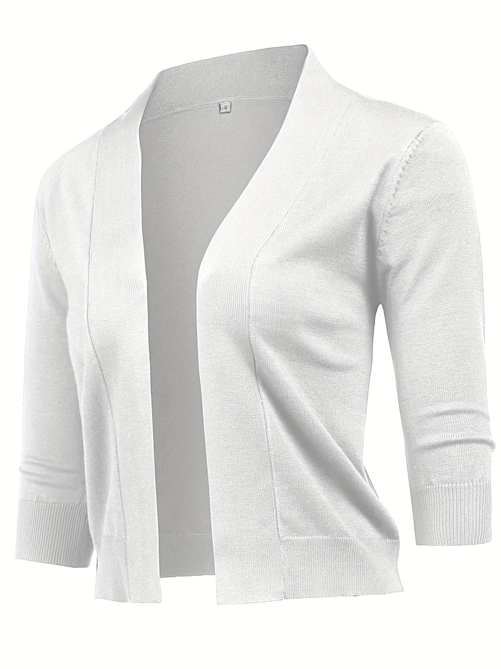 Cropped Open Front Cardigan Women 3/4 Sleeve Knit Shrug Ribbed Hem Draped Neckline Lightweight Stretchy Layering Top 9 Colors Spring Summer Fall S-XXL