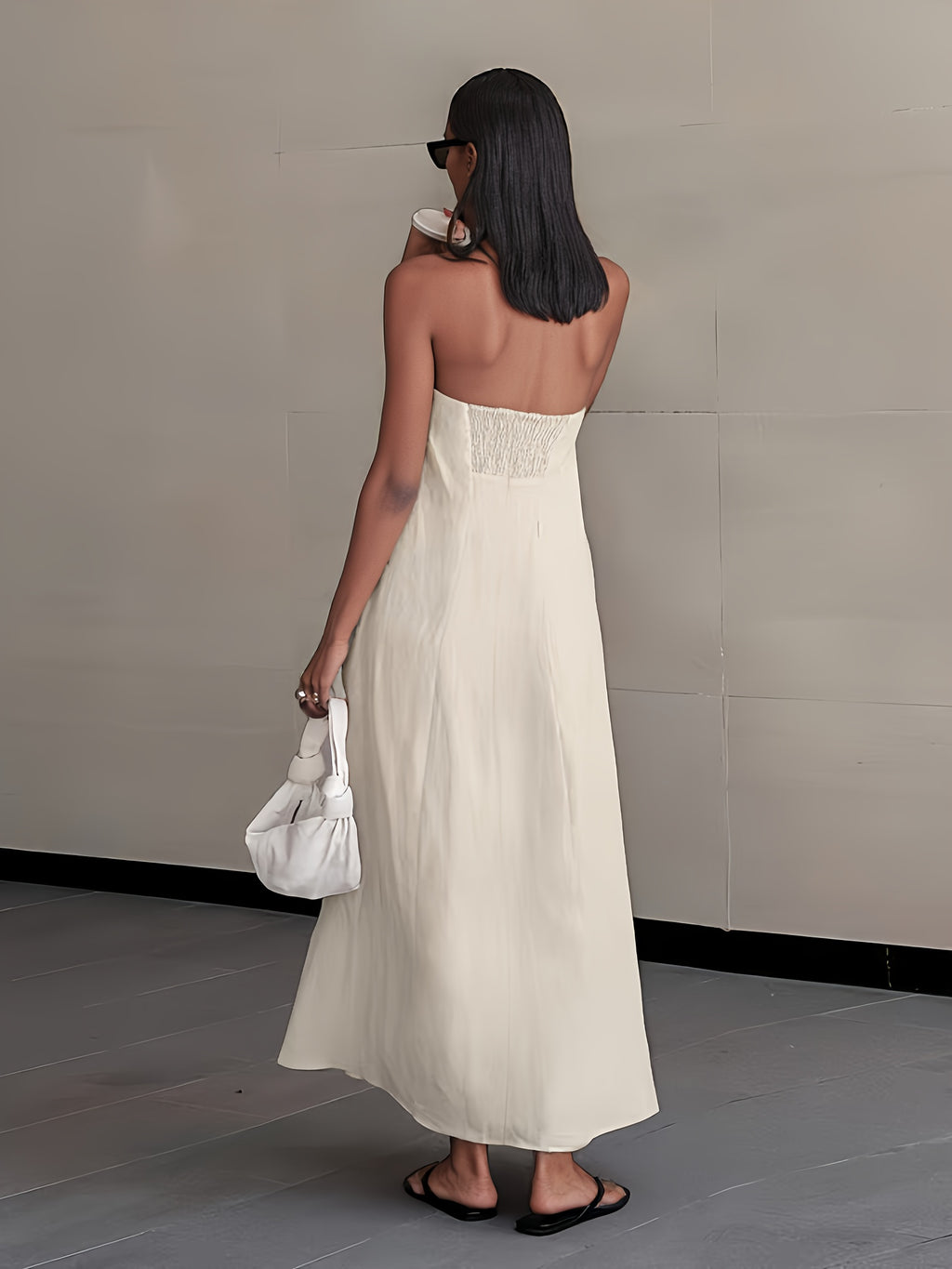 Women's Linen Beach Sundress Backless Sleeveless Wrap High Waist A-Line Flowy Casual Summer Vacation Dress
