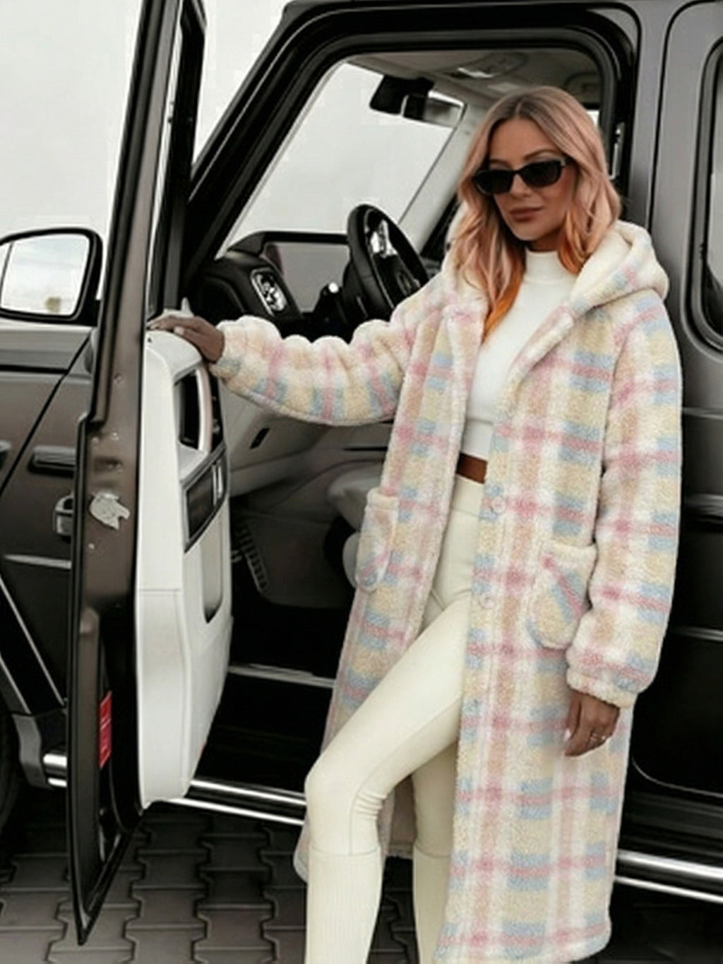 Plaid Color Block Velvet Home Jacket Women Warm Long Coat Cute Sweet Lounge Wear Autumn Winter Pink Grey Black S-XL