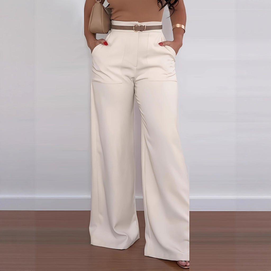 Wide Leg Dress Pants Women High Waist Elegant Suit Trousers with Pockets Casual Office Work Polyester Long S-XXL