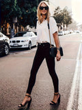 Women's Black Rivet Skinny Jeans Slim Fit Rock Style Statement Denim Pants Bold Streetwear Influencer Favorite