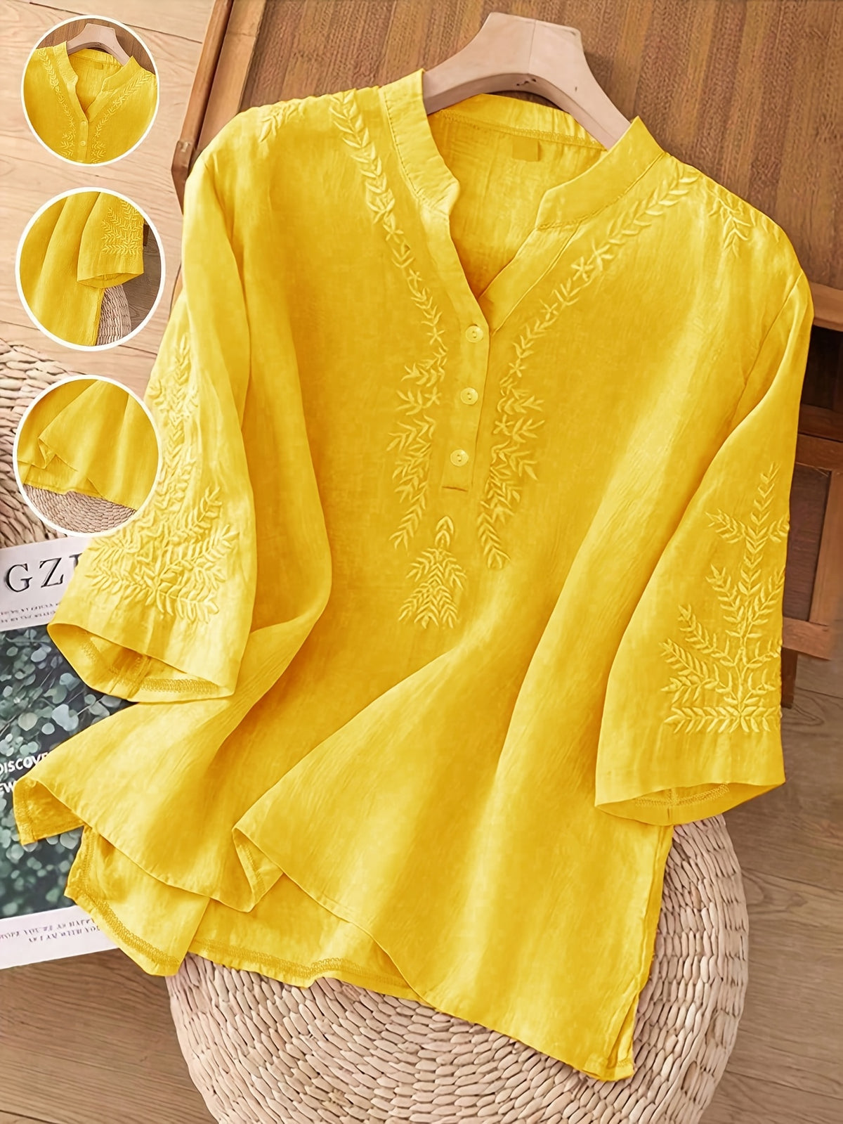 Solid Color Embroidered Loose Top Women Casual Flowy Lightweight Spring Summer Everyday Blouse Shirt for Women