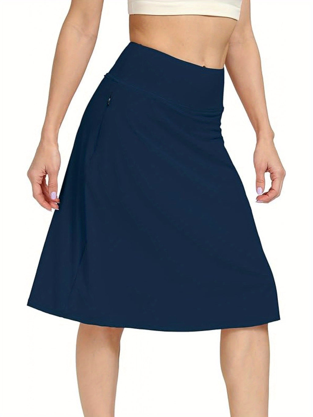 Women's Office Midi Skirt Built-in Shorts Hidden Drawstring Zip Pocket Business Casual Skirt with Shorts Lining Versatile Everyday