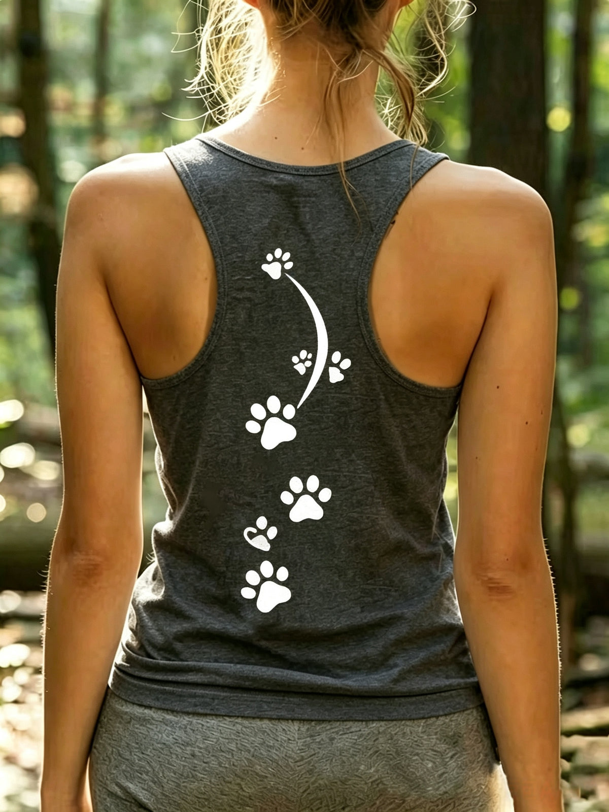 Paw Print Tank Top Women U Neck Heart Print Casual Spring Summer Sleeveless Top S-XXL