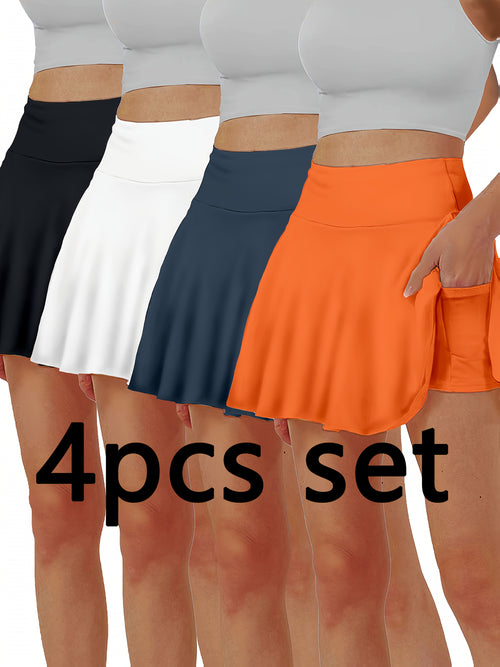 4-Pack Women's Bodycon Mini Skirt Built-In Shorts Anti-Exposure Pockets Breathable Summer Korean Style Elegant Gift
