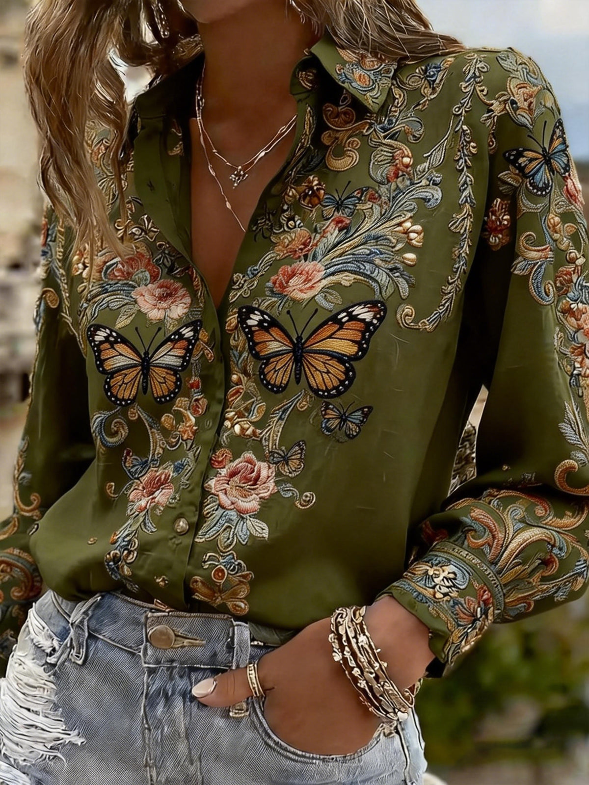 Butterfly Print Casual Loose Dress Women Versatile Classic Style Everyday Wear Spring Summer S-XL