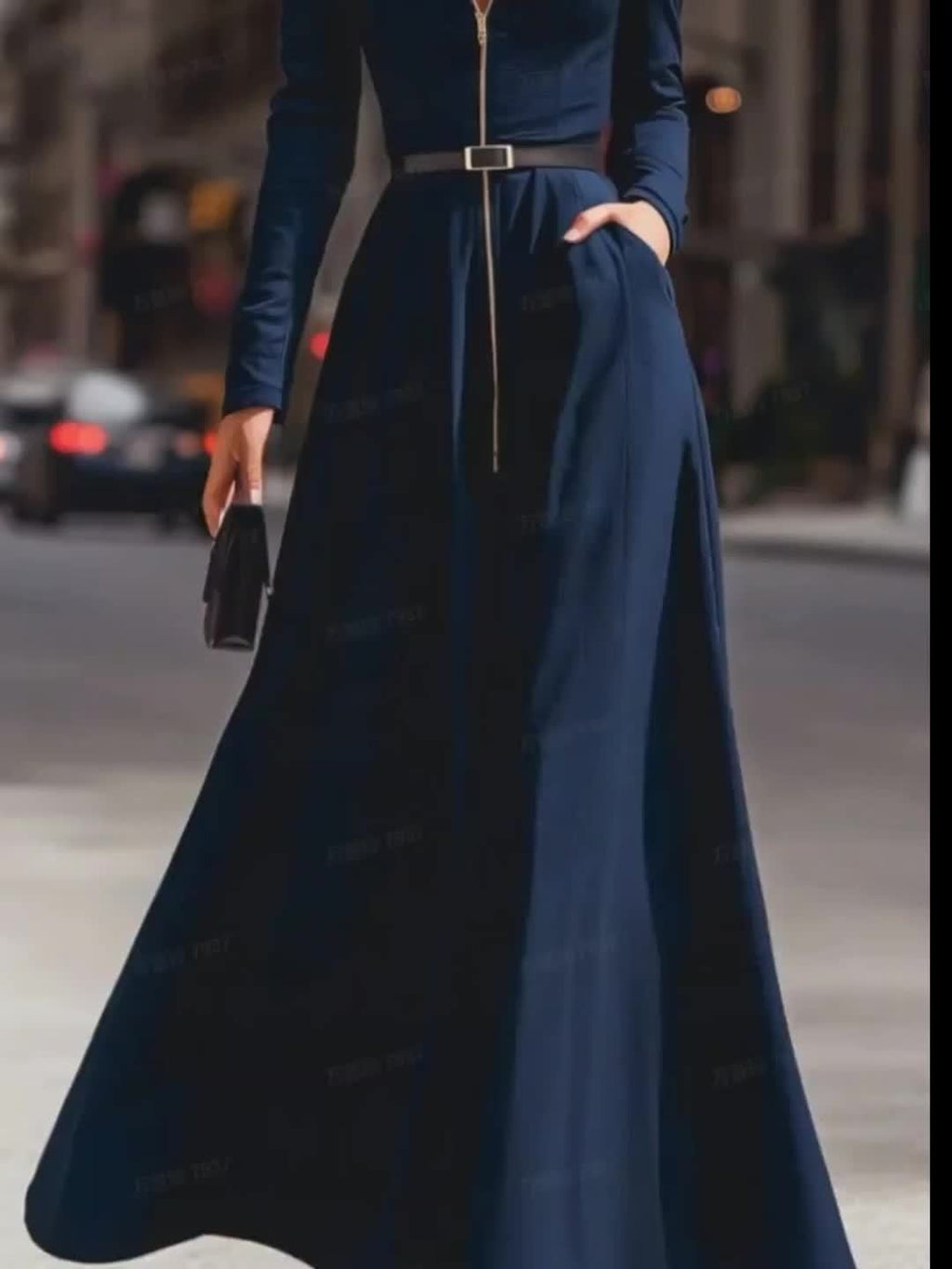 Elegant Mermaid Flared Dress for Women Long Sleeve Lapel Waist Cinching Belt Zipper Formal Evening Dress Autumn Party Dinner Wedding Guest