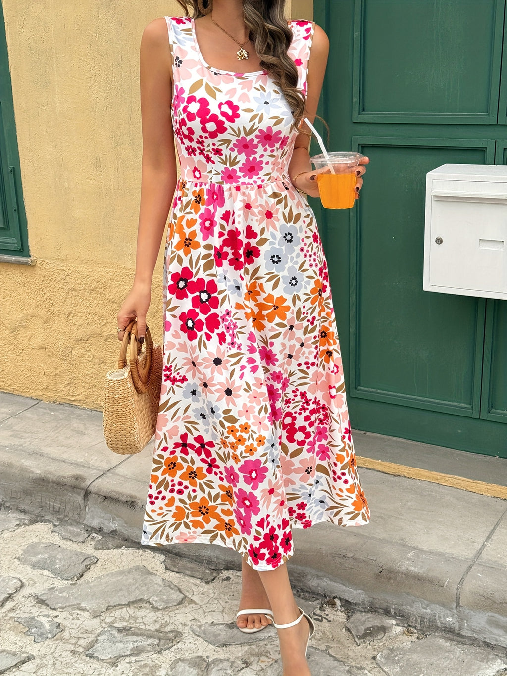 Digital Print Sleeveless A-Line Dress Women Pleated Vest Style Elegant Casual Spring Summer Vacation Commute Party Dress S-XXL