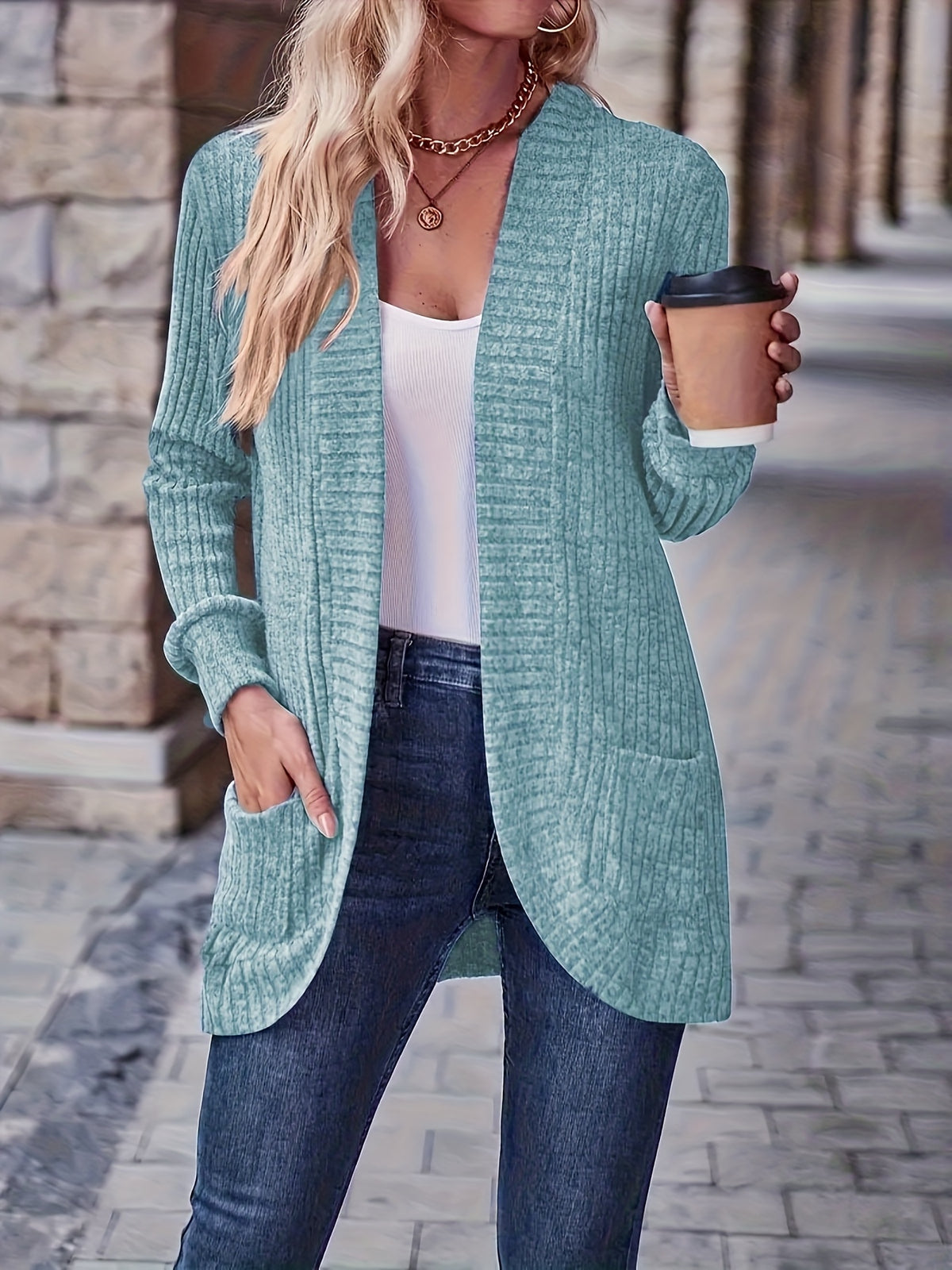 Cardigan Collar Loose Blouse Women Knit Pocket Long Sleeve Solid Color Casual Elegant Top 10 Colors Stretch Everyday Wear S-XXL
