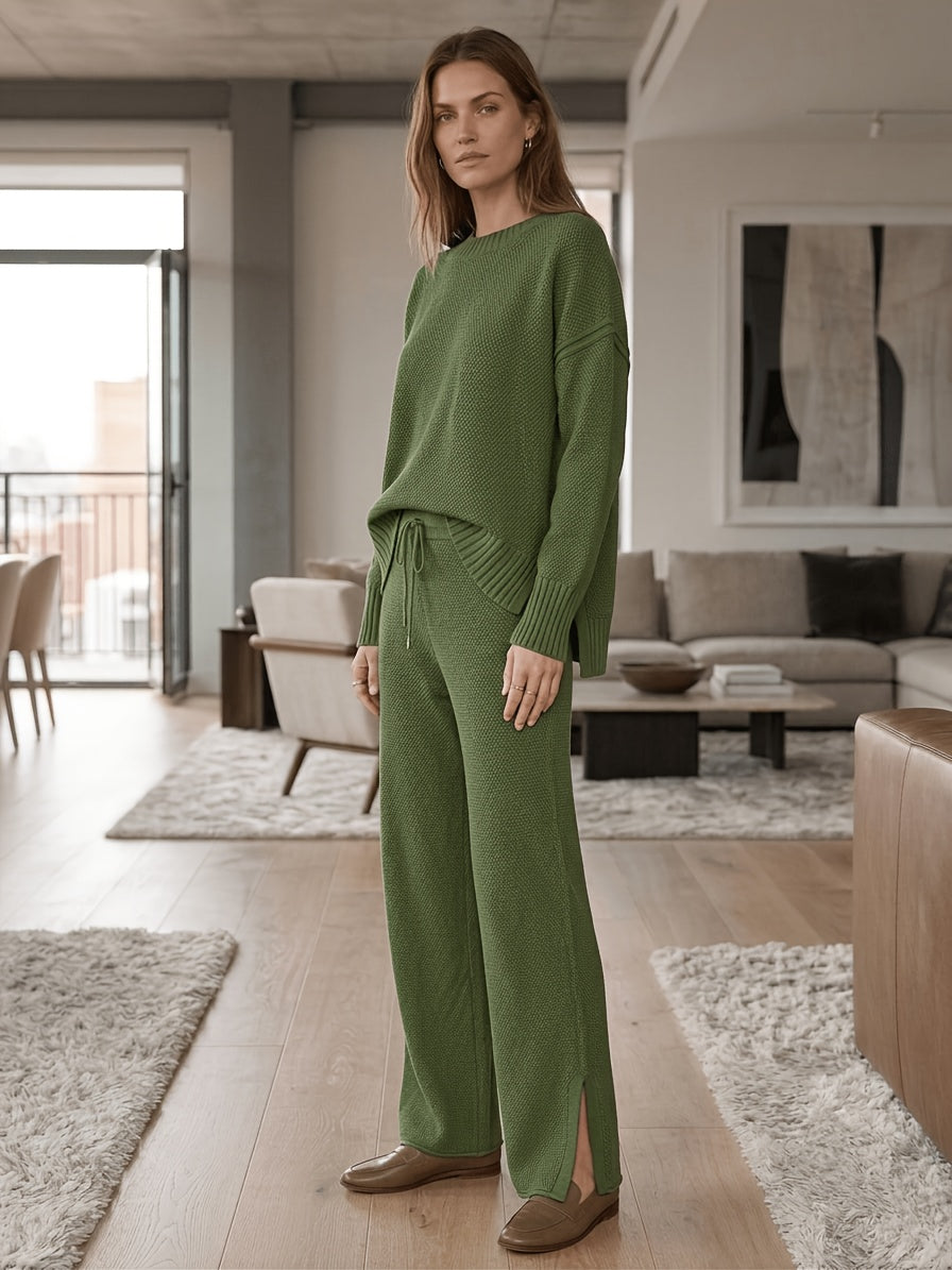 Waffle Texture Two-Piece Set Women Long Sleeve Hoodie High Waist Wide Leg Pants Casual Loose Retro Fall Tracksuit Set S-XXL