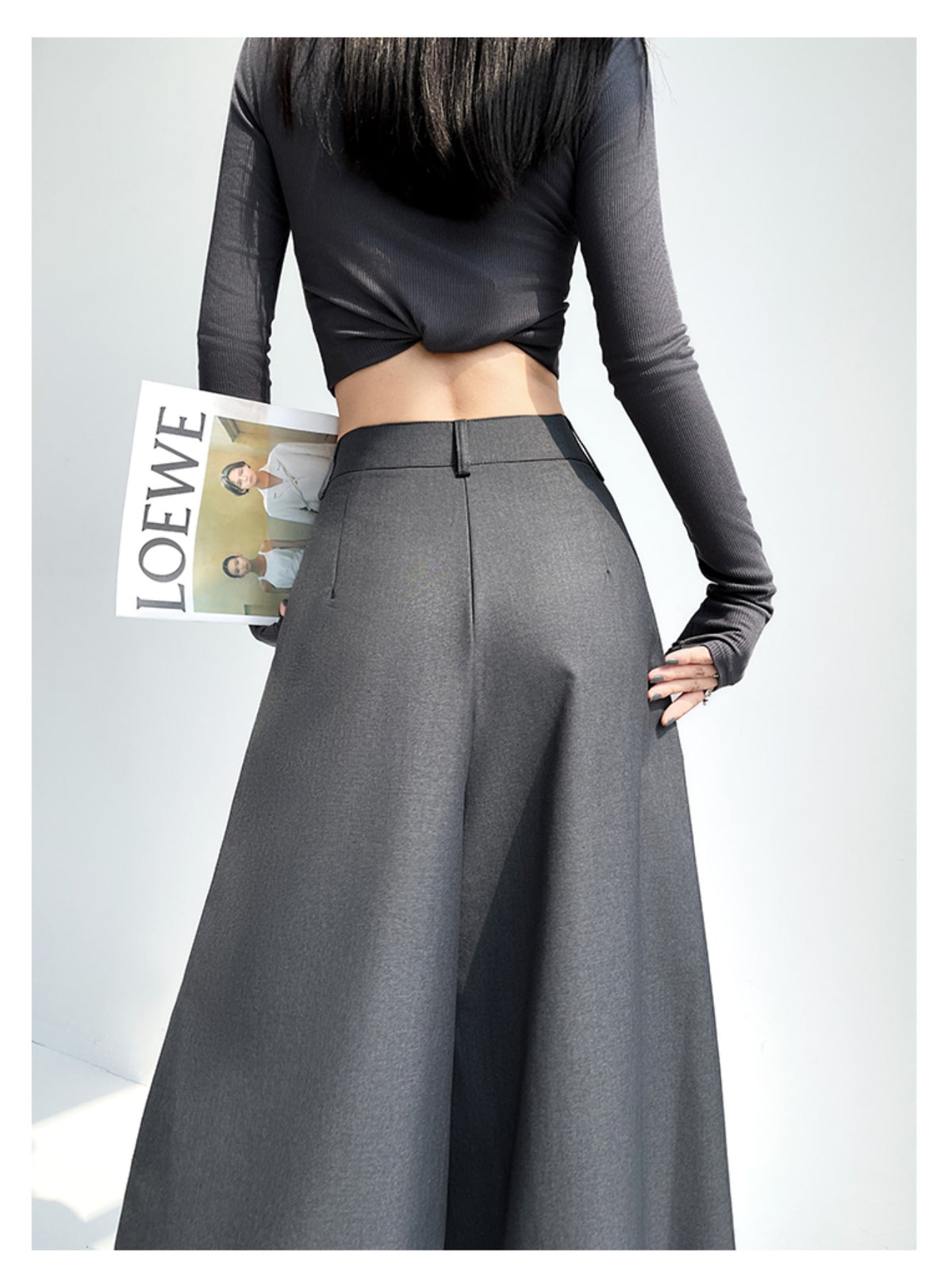Pleated Wide Leg Pants Women High Waist Dark Grey Niche Design Trousers Spring Fall Date Occasion Chic Bottoms