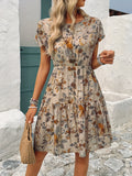 Batwing Sleeve Floral A-Line Dress Women Round Neck Loose Fit Viscose Casual Summer Flowy Midi Dress S-XXL