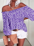 Floral Off Shoulder Chiffon Blouse Women 3/4 Sleeve Casual Summer Top Shirt 10 Colors S-XXL